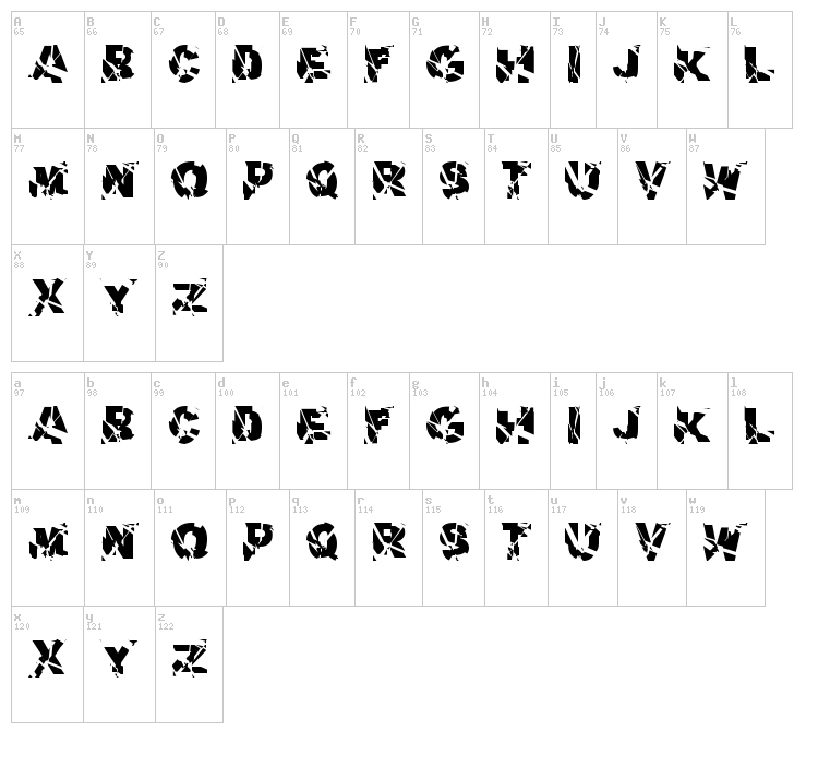 Aerial Demented font map